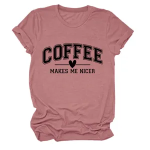 Femme mode casual col rond manches courtes t-shirt imprimé lettres café haut d'été