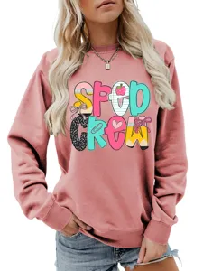 Damen lässiger Rundhals Langarm Sweatshirt lockerer Herbst Winter Pullover mit Buchstaben.