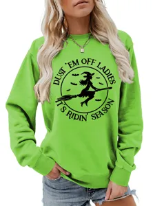 Damen Halloween Grafik Sweatshirt langarm Rundhalsausschnitt grüne Herbst Pullover Mode