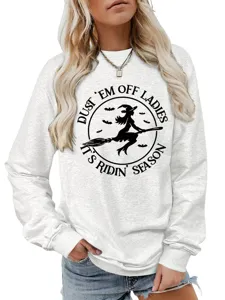Damen Halloween Hexe Grafik Pullover Langarm Rundhals Sweatshirt Freizeit Oberteile