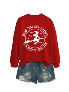 Behaglicher roter Damen Pullover mit speziellem Hexen Motiv für stilvollen Herbst Alltag.