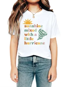 Comfortable casual round neck short sleeve white t-shirt with sunshine graphic print for daily wear