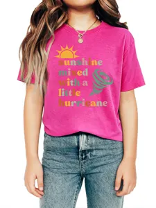 Comfortable kids pink round neck short sleeve graphic t-shirt with inspirational quote print.