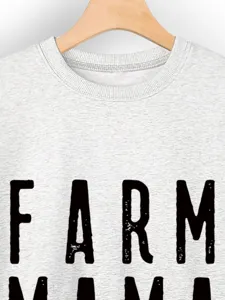 Lockerer grauer Damen Langarm Sweatshirt mit Buchstaben Print, bequemer Herbst Pullover.