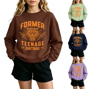 Women casual long sleeve sweatshirt with vintage tiger graphic print and crew neck design.