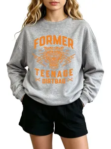 Casual fashion women's gray long sleeve sweatshirt pullover with graphic print style daily.