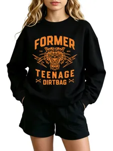 Women casual black long sleeve sweatshirt with cool tiger graphic print and text design.