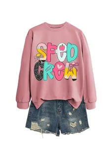 Damen lässiges Langarm-Sweatshirt mit Rundhalsausschnitt und coolen Jeansshorts für Herbst.