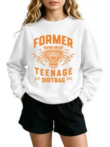 Casual long sleeve sweatshirt with tiger graphic and retro text print for women daily wear