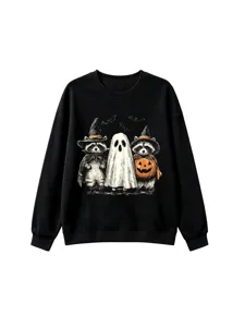 Μαύρο παιδικό φούτερ με Halloween σχέδιο ρακούν για την όμορφη φθινοπωρινή σεζόν τώρα.