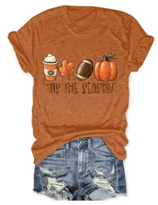 Donna autunno stampa grafica manica corta t-shirt casual collo rotondo top zucca moda