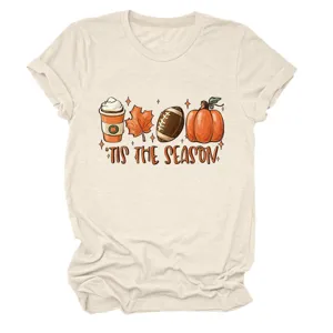Donna Autunno Zucca Grafica T-Shirt Casual Manica Corta Collo Rotondo Top Moda