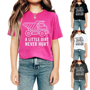 Children short sleeve t-shirt with truck graphic and funny slogan for daily wear kids apparel