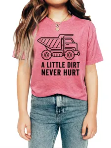 Kids graphic t-shirt short sleeve casual tee shirt with cute truck print and quote for children.