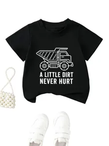 Kids short sleeve t-shirt with truck graphic detail, comfortable casual wear for daily.