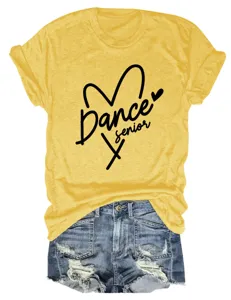 Γυναικείο casual t-shirt με στρογγυλή λαιμόκοψη και τύπωμα χορού, άνετο καθημερινό τοπ.