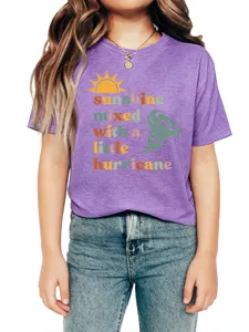 Kids purple short sleeve t-shirt with sunshine graphic and cute quotes casual summer top