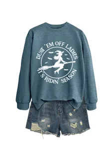 Damen Halloween Grafik Sweatshirt lässige Langarm Pullover Tops mit Jeansshorts Set
