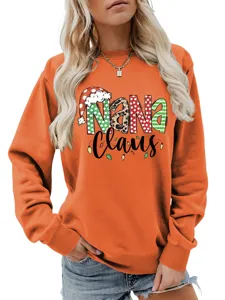 Women Christmas Nana Claus sweatshirt long sleeve orange holiday pullover top casual top