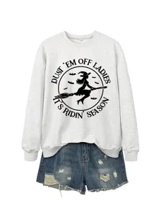 Halloween Hexe Grafik Print Rundhals Sweatshirt lässig Langarm Pullover für Damen