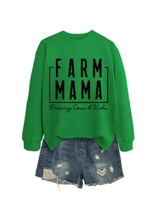 Grüner lässiger Damen Sweatshirt Detail mit stilvollem Buchstaben-Print für Alltag.