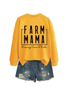 Damen lässiges gelbes Sweatshirt passend zu Jeansshorts mit modischem Buchstaben-Druck.