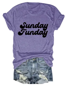 Paars melange korte mouw t-shirt met Sunday Funday tekstprint en bijpassende spijkerbroek.