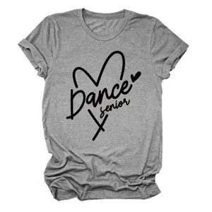 Γκρι γυναικείο casual T-shirt με κοντά μανίκια και κομψό μοντέρνο τύπωμα χορού senior.