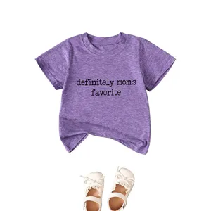 Purple baby short sleeve t-shirt with funny text and cute white shoes set for daily wear.