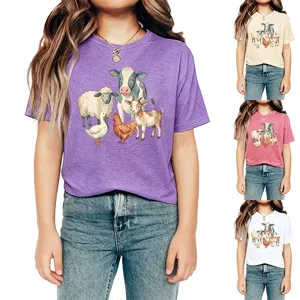 Kids cute farm animals print short sleeve t-shirt casual graphic tee top for summer