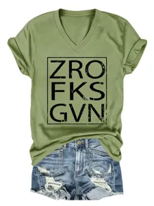 Women casual V-neck short sleeve T-shirt with stylish letter graphic print for daily wear.