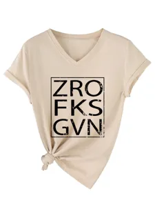 Women's casual V-neck short sleeve T-shirt with front knot letter print tee top.