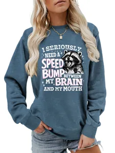 Damen Freizeit Langarm Rundhals Sweatshirt Modisch Lustige Waschbär Grafik Pullover