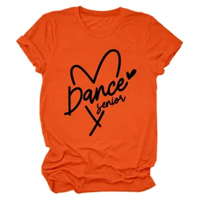 Γυναικείο casual πορτοκαλί T-shirt κοντομάνικο με τύπωμα Dance Senior για καθημερινή χρήση.