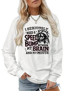 Damen lustiger grafischer Pullover Langarm Freizeit süß Tier Oberteil für den Herbst.