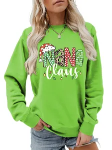 Women Christmas Nana Claus graphic sweatshirt long sleeve green holiday pullover top