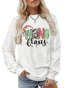 Women's Christmas Nana Claus graphic sweatshirt long sleeve casual holiday pullover top.