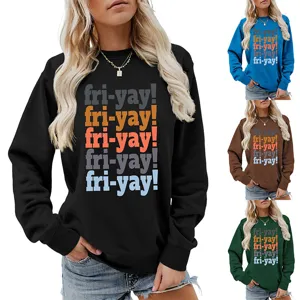 Casual long sleeve sweatshirt featuring retro fri-yay graphic print for women daily wear.