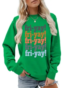 Women green long sleeve sweatshirt with colorful fri-yay graphic print casual crewneck