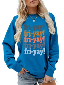 Casual comfortable versatile women's blue fri-yay long sleeve sweatshirt daily wear.