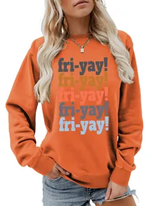 Women casual long sleeve sweatshirt with colorful fri yay print stylish orange top apparel