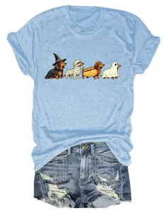 Cute funny dachshund ghost graphic print casual crew neck short sleeve t-shirt