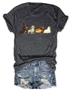 Women Halloween Dachshund Graphic Short Sleeve T-Shirt Cute Funny Crewneck Casual Tee Top