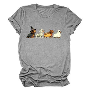 Women's cute Halloween dachshund ghost graphic short sleeve crewneck casual t-shirt top