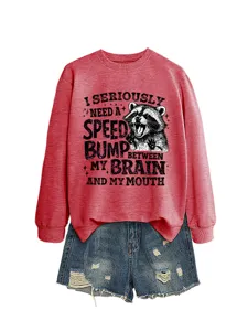 Modischer Damen Langarm Sweatshirt mit lustigem Waschbär Motiv und bequemem lässigen Schnitt.