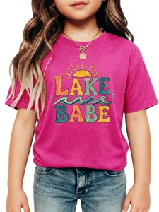 Comfortable kids short sleeve t-shirt featuring lake babe sun graphic for casual daily wear