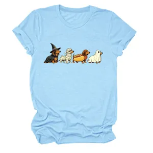Cute Halloween Dachshund Short Sleeve T-Shirt Casual Funny Dog Graphic Crewneck Tee