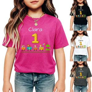 Maglietta manica corta bambina nome personalizzato Clara treno animali vista dettagliata.