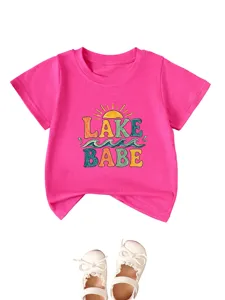 Kids Pink Lake Babe Summer Short Sleeve T-Shirt Cute Beach Graphic Tee For Toddler Girls