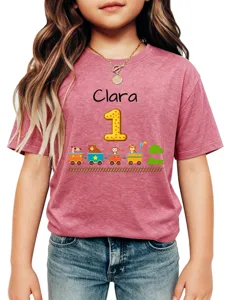 Maglietta personalizzata compleanno nome numero 1 bambino treno cartone maniche